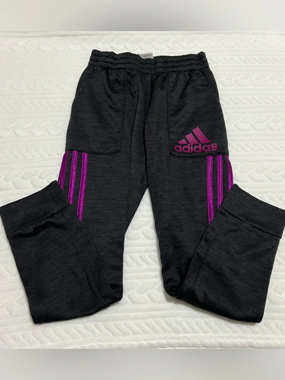 💗‎ Adidas - Kids Charcoal Gray Track Pants with Purple Accent